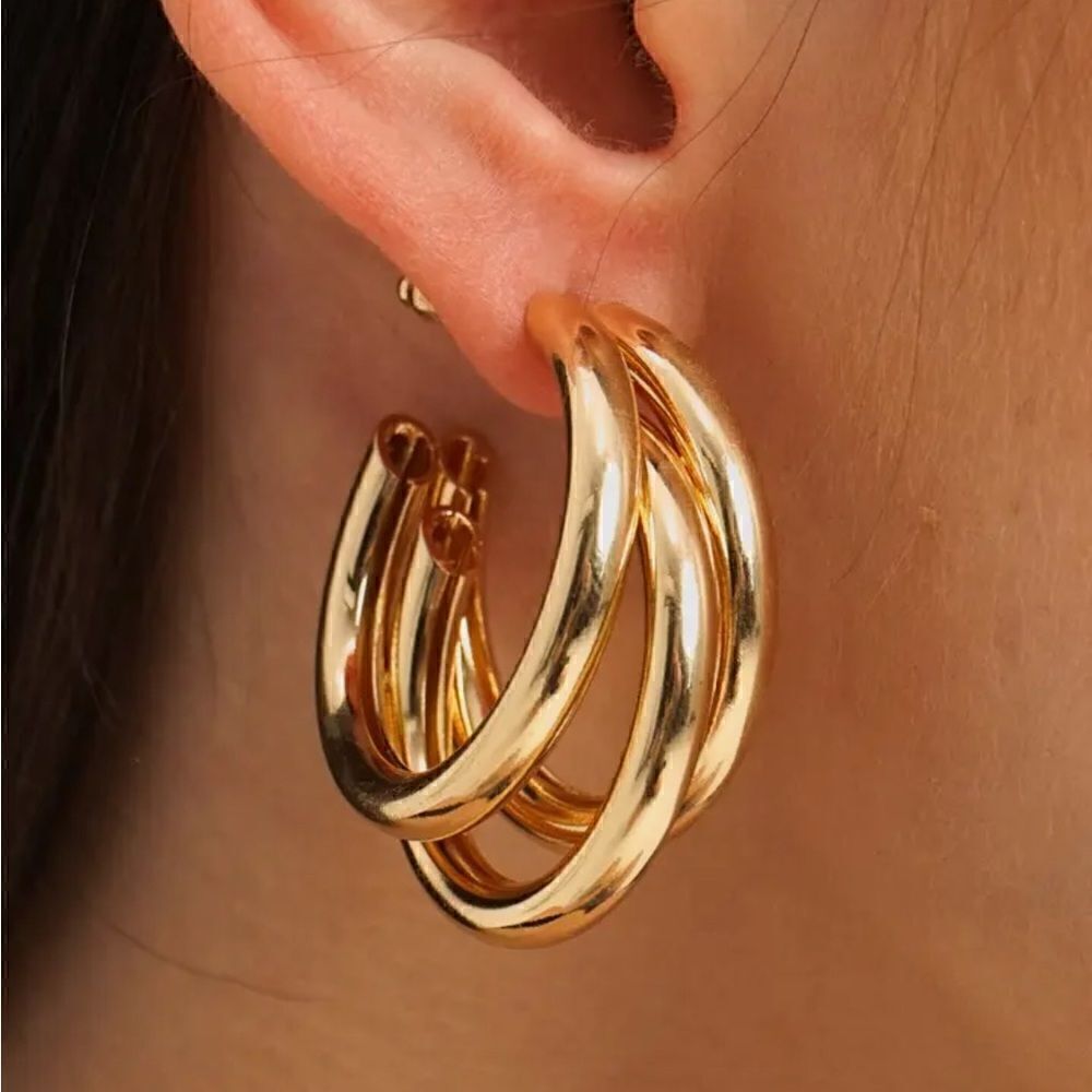 ZARA 14K GOLD CHUNKY STATEMENT TRIO EARRINGS LIGHTWEIGHT